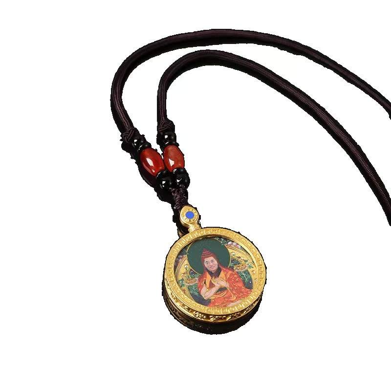 Mini Tangka Double-Sided Hand-Painted Thangka, Golden Circular