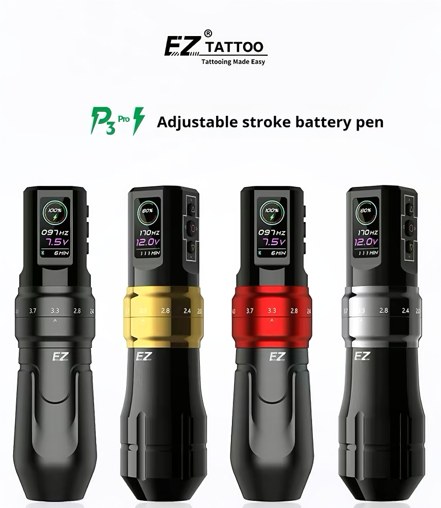 EZ P3 PRO  Wireless Battery Tattoo Machine Pen Adjustable Stroke 2.0-4.2