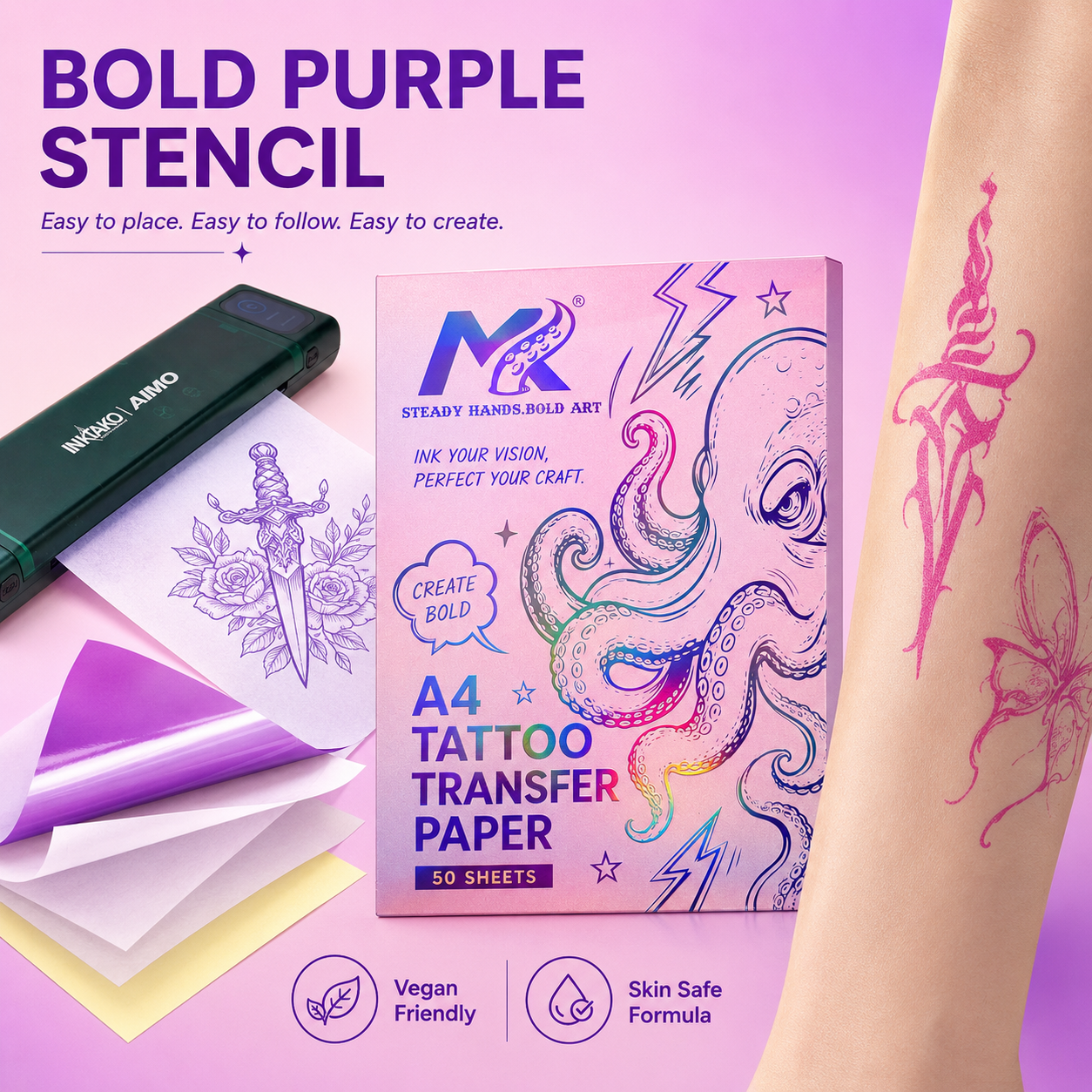 Premium Pink Tattoo TransferPaper + AIMO