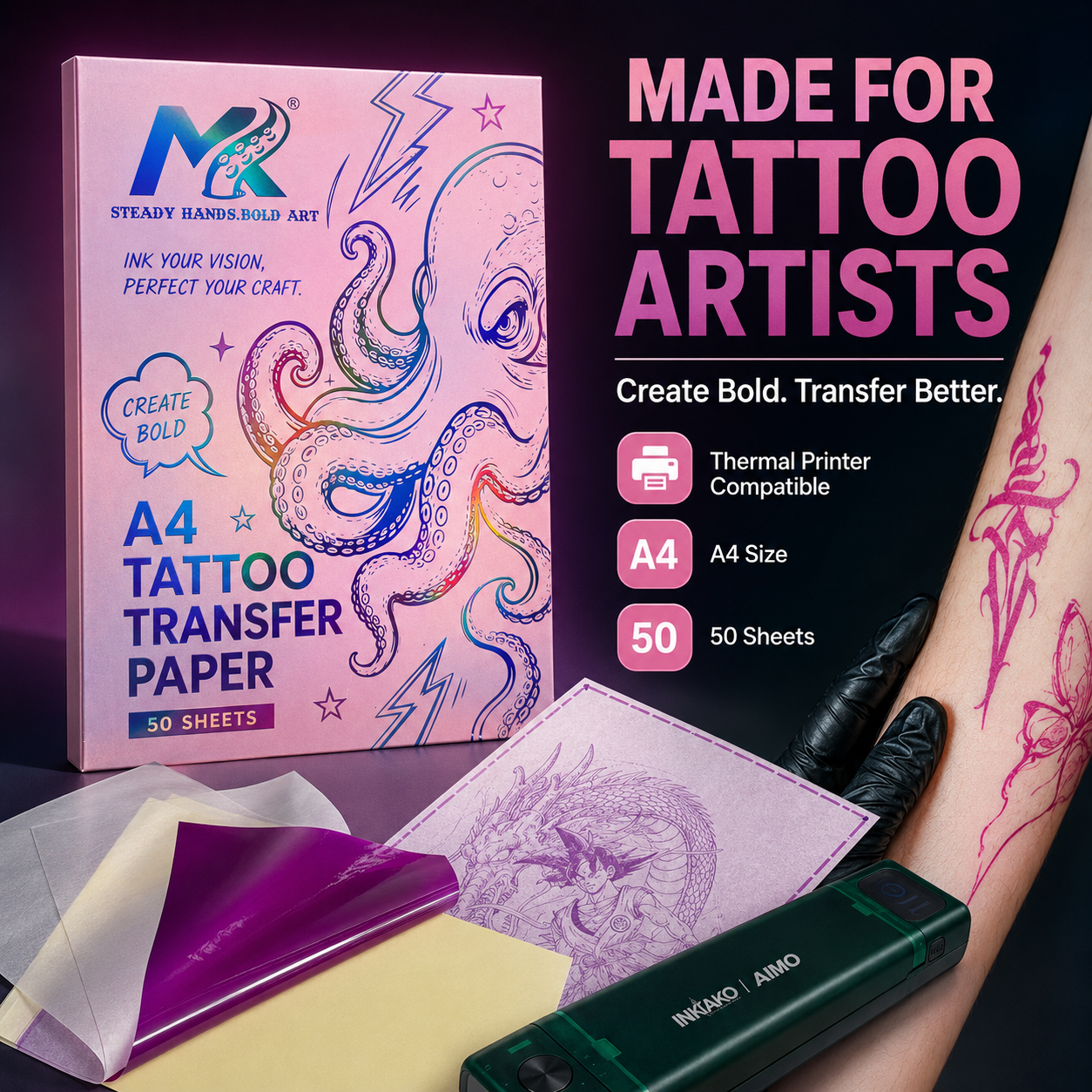 Premium Pink Tattoo TransferPaper + AIMO