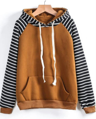 Yellow Contrast Striped Hooded Loose Sweatshirt