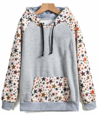 Grey Hooded Long Sleeve Star Print Sweatshirt