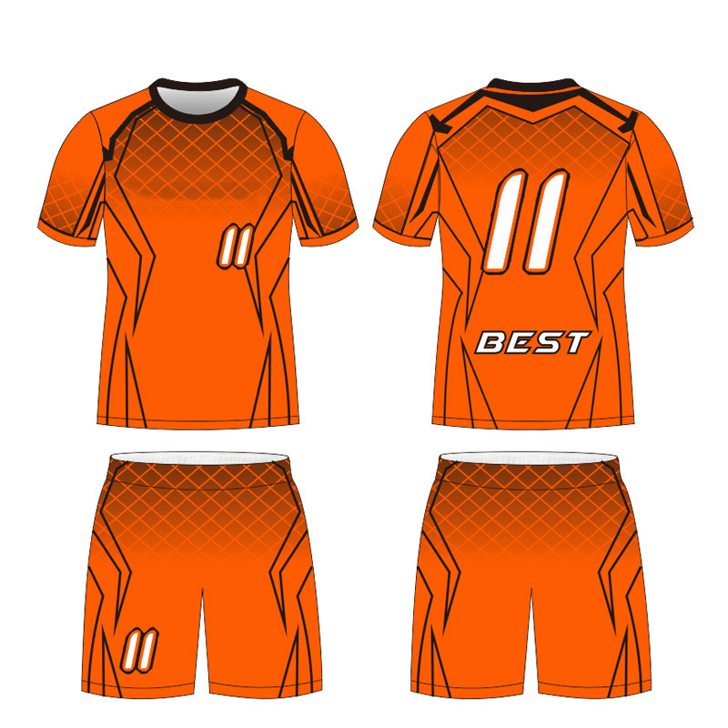 orange and black Football Jersey Custom Sponsor Name Number Include Printing Sublimation Printing Soccer Jersey