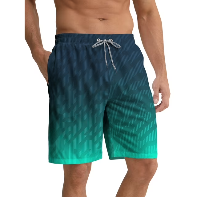 SANFEN Mens Swim Trunks Mesh Liner Swimming Shorts Board Shorts Quick Dry Summer Beach Shorts Stripe Green