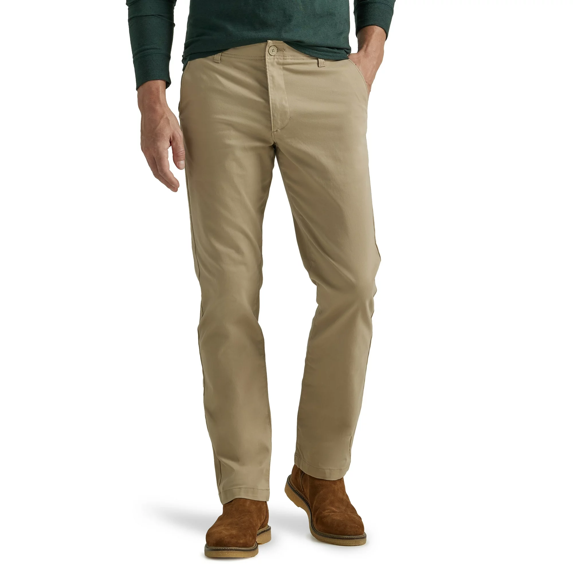 SANFEN Men's Flat Front Chino with Motion Flex Waistband