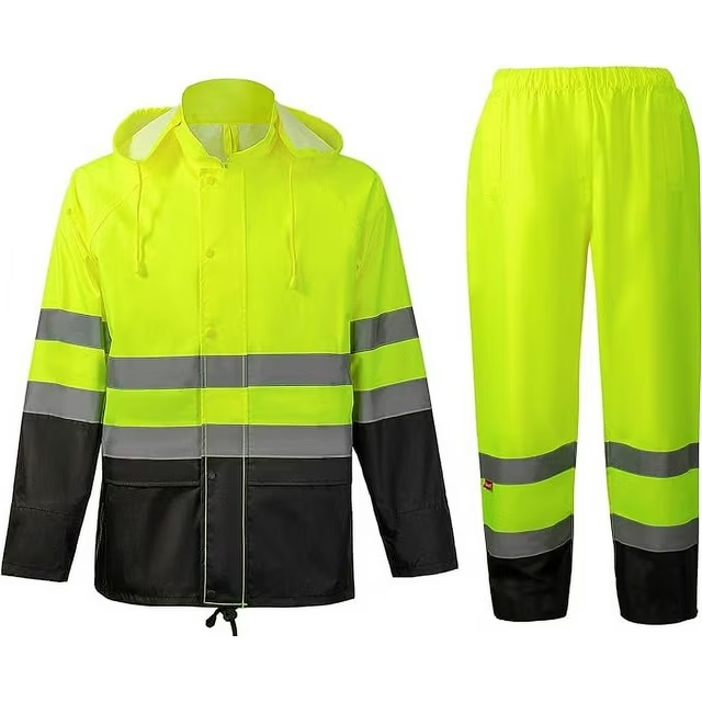 SANFEN ProtectX Hi Vis Rain Suit for Men, Rain Gear for Men, High Visibility Waterproof Reflective Safety Jacket, Class 3, Green X-Large