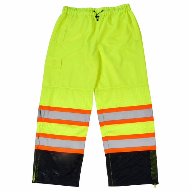 SANFEN Hi Vis Reflective Pants, Two Tone Mesh Pants, Class E, Lime, L,