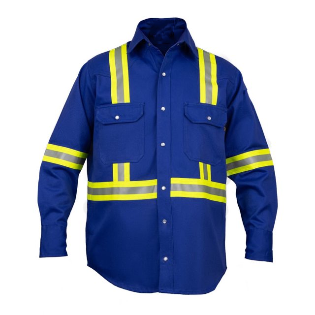 SANFEN Flame Resistant High Visibility Hi Vis FR Shirt - 100% C - 7 oz (Small, Royal Blue)