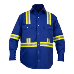 SANFEN Flame Resistant High Visibility Hi Vis FR Shirt - 100% C - 7 oz (Small, Royal Blue)