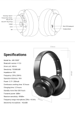 USHS NB-1300 Waterproof Wireless Bluetooth Over-Ear Headphones with Active Noise Cancellation – HiFi Sound for Professional Use