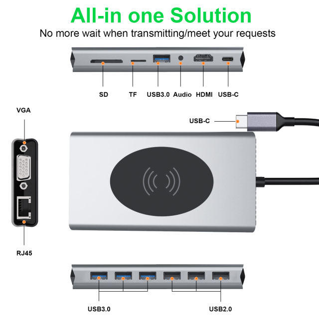 15-in-1 Multifunctional USB Hub - 4K HDMI, USB 3.0, RJ45, Power Adapter, Type-C Docking Station for MacBook - Model BX15W