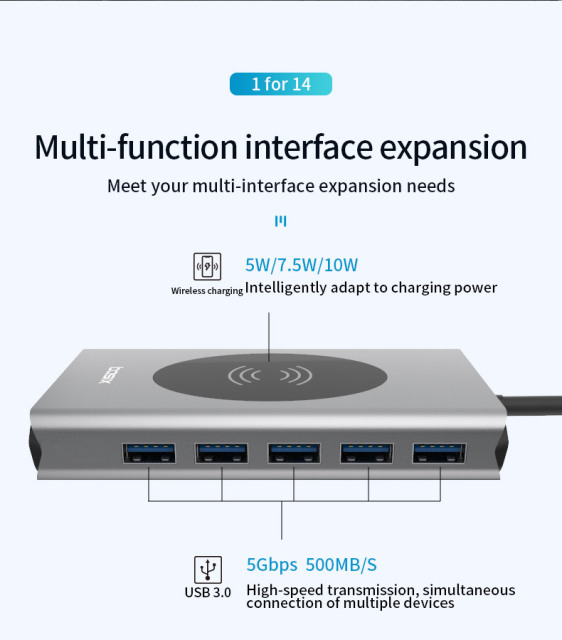 14-in-1 USB C Hub - 60W PD, USB 3.0, Type-C Docking Station for MacBook Pro and Laptops - Model BX14W