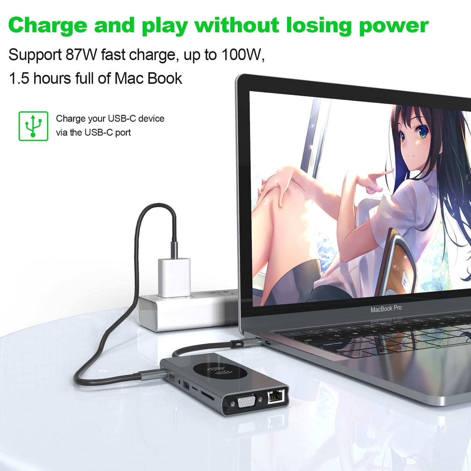 15-in-1 Multifunctional USB Hub - 4K HDMI, USB 3.0, RJ45, Power Adapter, Type-C Docking Station for MacBook - Model BX15W