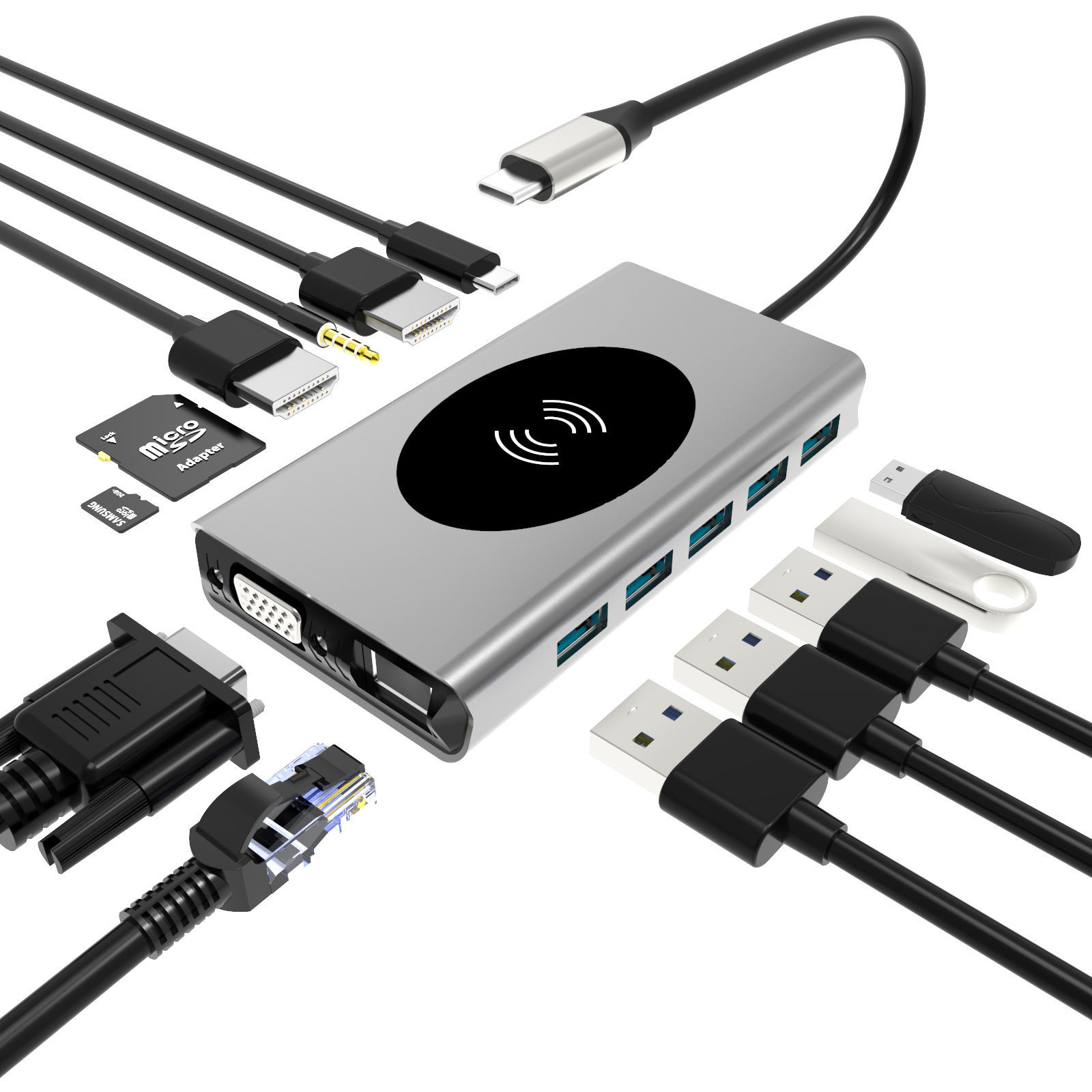 14-in-1 USB C Hub - 60W PD, USB 3.0, Type-C Docking Station for MacBook Pro and Laptops - Model BX14W
