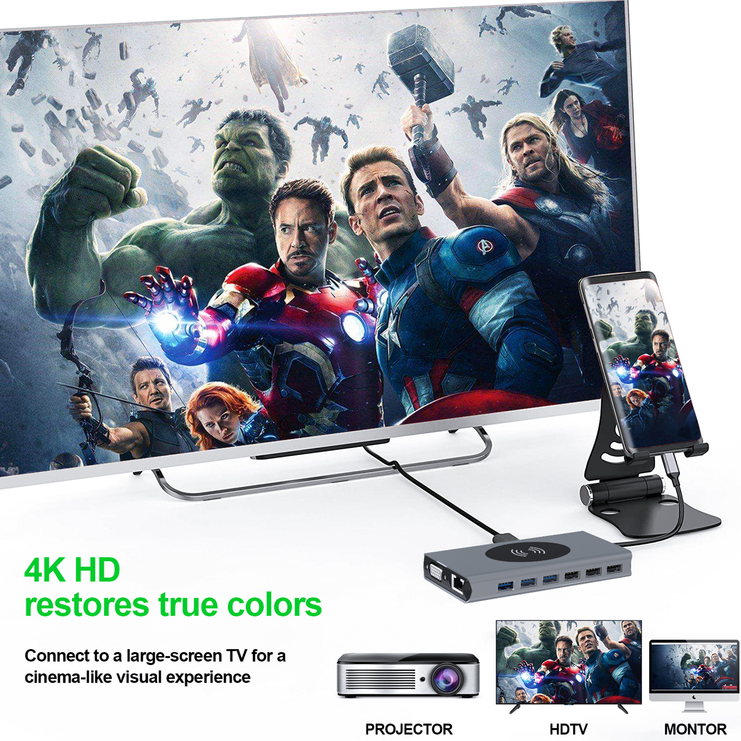 15-in-1 Multifunctional USB Hub - 4K HDMI, USB 3.0, RJ45, Power Adapter, Type-C Docking Station for MacBook - Model BX15W