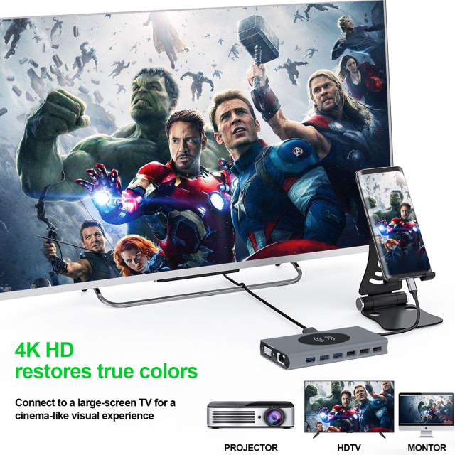 15-in-1 Multifunctional USB Hub - 4K HDMI, USB 3.0, RJ45, Power Adapter, Type-C Docking Station for MacBook - Model BX15W
