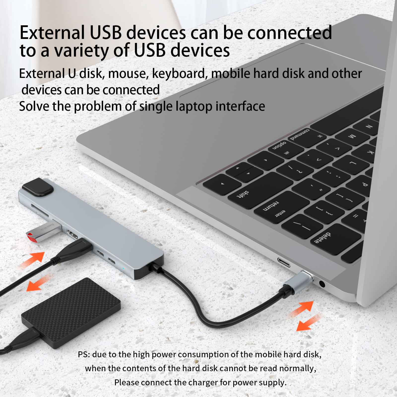 8-in-1 Universal Type-C Hub - PD, USB Data, USB 3.0 x 3, SD, TF, HDMI, RJ45 - Gray Hub