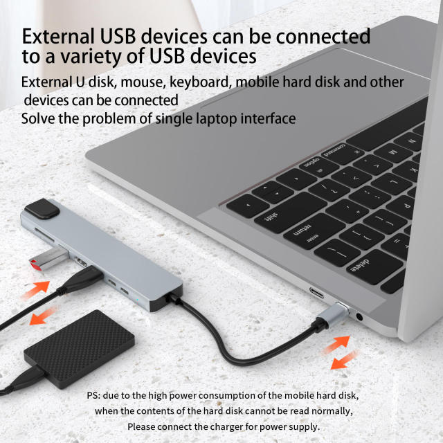 8-in-1 Universal Type-C Hub - PD, USB Data, USB 3.0 x 3, SD, TF, HDMI, RJ45 - Gray Hub