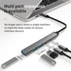 5-in-1 USB Type C Hub Adapter - Type C to USB2.0, PD60W, USB C Data x 2, USB3.0 - 5-in-1 Type-C Hub