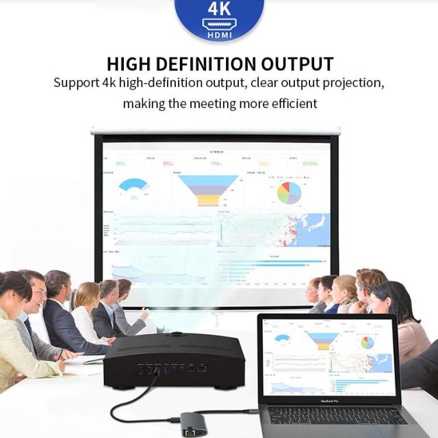 8-in-1 Port USB Hub Type C - USB 3.0, HDMI, SD, TF, RJ45, PD - Factory Private Model