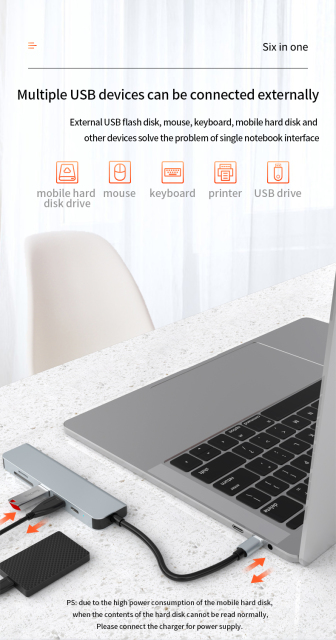 6-in-1 USB C Hub - HD-MI 4K, PD 87W, USB3.0, USB2.0, SD, TF - Stock USB C Hub for Enhanced Connectivity