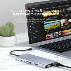 11-in-1 Type-C Hub - HD-MI, VGA, RJ45, USB3.0, USB2.0 x 3, SD, TF, Power Delivery - Multifunctional Docking Station Adapter for Laptop