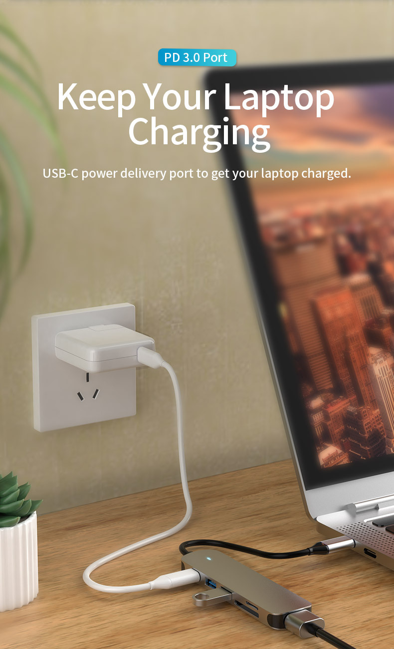 6-in-1 USB Fast Charge 3.0 Hub - PD, HDMI, USB 3.0, USB 2.0, SD, TF - Factory Private Model USB Type C Hub