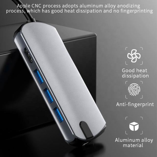 8-in-1 Port USB Hub Type C - USB 3.0, HDMI, SD, TF, RJ45, PD - Factory Private Model