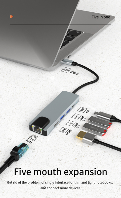 5-in-1 USB C Hub - Type C to HD-MI, USB3.0, USB2.0, SD, TF - Portable and Efficient Hot Sale
