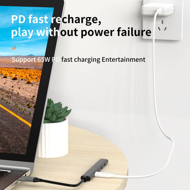 5-in-1 USB Type C Hub Adapter - Type C to USB2.0, PD60W, USB C Data x 2, USB3.0 - 5-in-1 Type-C Hub