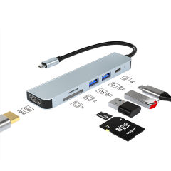 6-in-1 USB C Hub - HD-MI 4K, PD 87W, USB3.0, USB2.0, SD, TF - Stock USB C Hub for Enhanced Connectivity