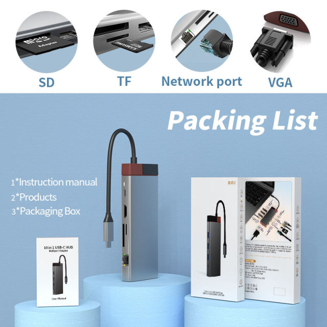 12-in-1 Type-C Docking Station USB Hub - PD, USB-C, HDMI, USB3.0, SD, TF, RJ45, VGA, Audio3.5mm - Model BS12A