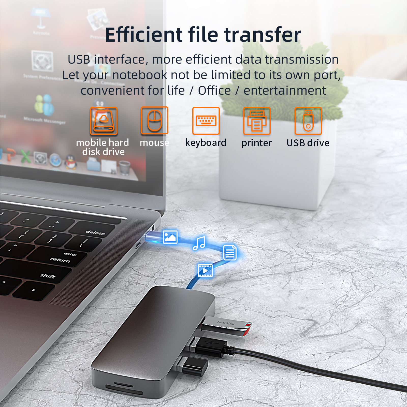10-in-1 USB 3.0 Type-C Hub - HD-MI, USB3.0, USB2.0 x 2, SD, TF, RJ45, VGA, Audio 3.5mm, PD - High Definition Video Transfer