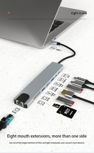 11-in-1 Type-C Hub - HD-MI, VGA, RJ45, USB3.0, USB2.0 x 3, SD, TF, Power Delivery - Multifunctional Docking Station Adapter for Laptop