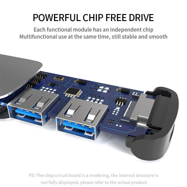 6-in-1 USB Fast Charge 3.0 Hub - PD, HDMI, USB 3.0, USB 2.0, SD, TF - Factory Private Model USB Type C Hub