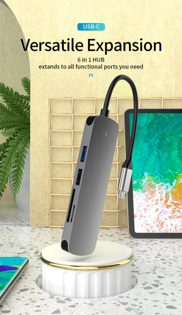 5-in-1 USB Type-C Hub Adapter HD-MI USB3.0 USB2.0 SD TF ABS Aluminum Alloy