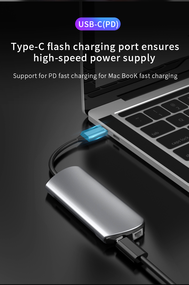 8-in-1 Port USB Hub Type C - USB 3.0, HDMI, SD, TF, RJ45, PD - Factory Private Model