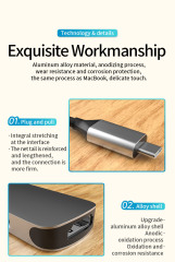 5-in-1 USB Type-C Hub Adapter HD-MI USB3.0 USB2.0 SD TF ABS Aluminum Alloy