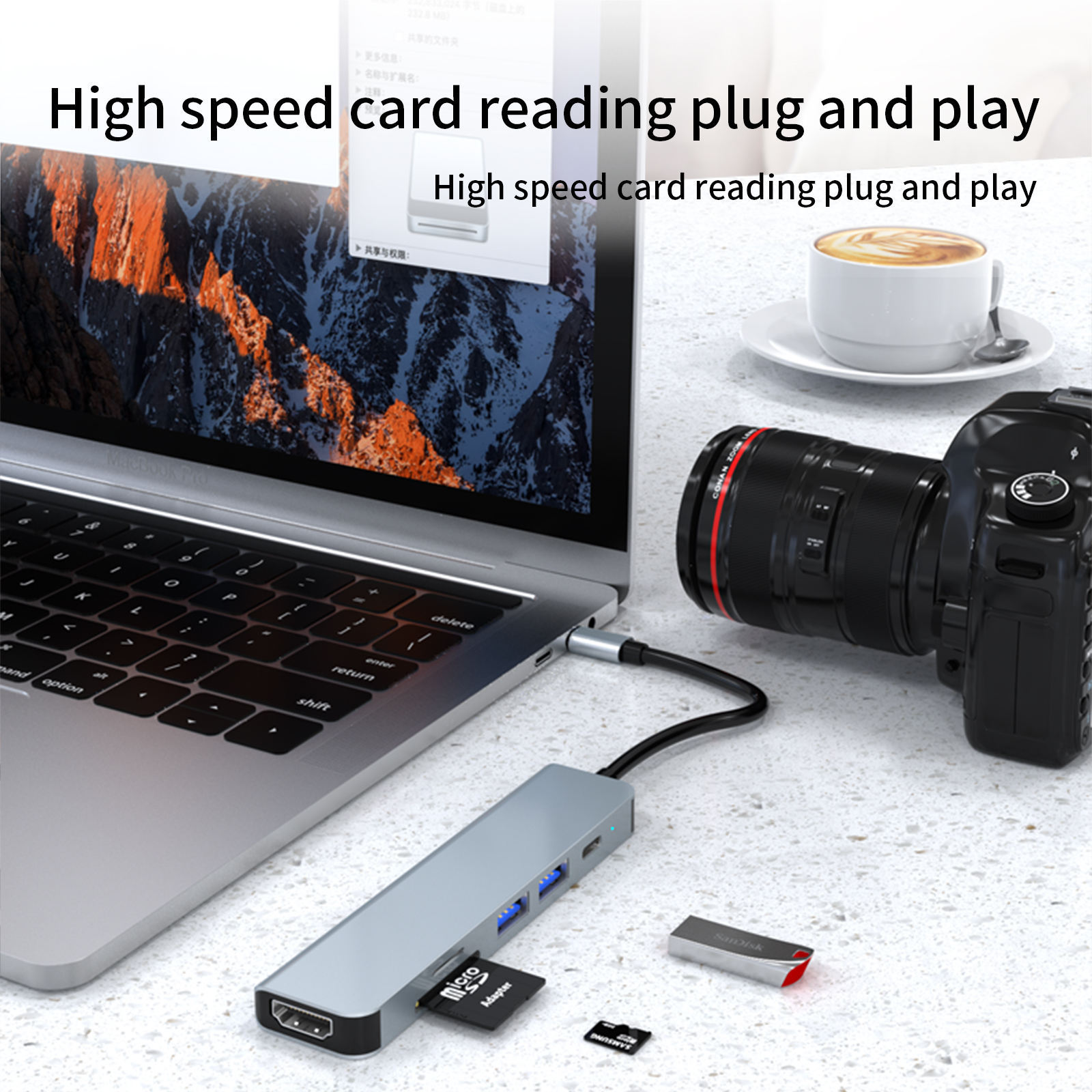 6-in-1 USB C Hub - HD-MI 4K, PD 87W, USB3.0, USB2.0, SD, TF - Stock USB C Hub for Enhanced Connectivity