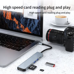 6-in-1 USB C Hub - HD-MI 4K, PD 87W, USB3.0, USB2.0, SD, TF - Stock USB C Hub for Enhanced Connectivity
