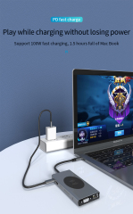 13-in-1 USB C Hub with 3.5mm Audio/Input and Output - PD, HDMI, SD, TF, VGA, RJ45, USB-C, USB, Wireless Charging 15W