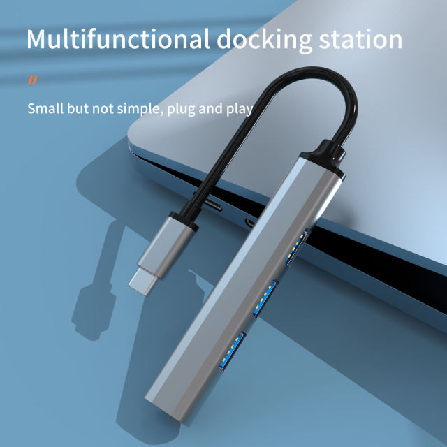 4-in-1 USB Type C Hub Adapter Docking Station Type C to USB3.0 x 3 - Gray USB Hub