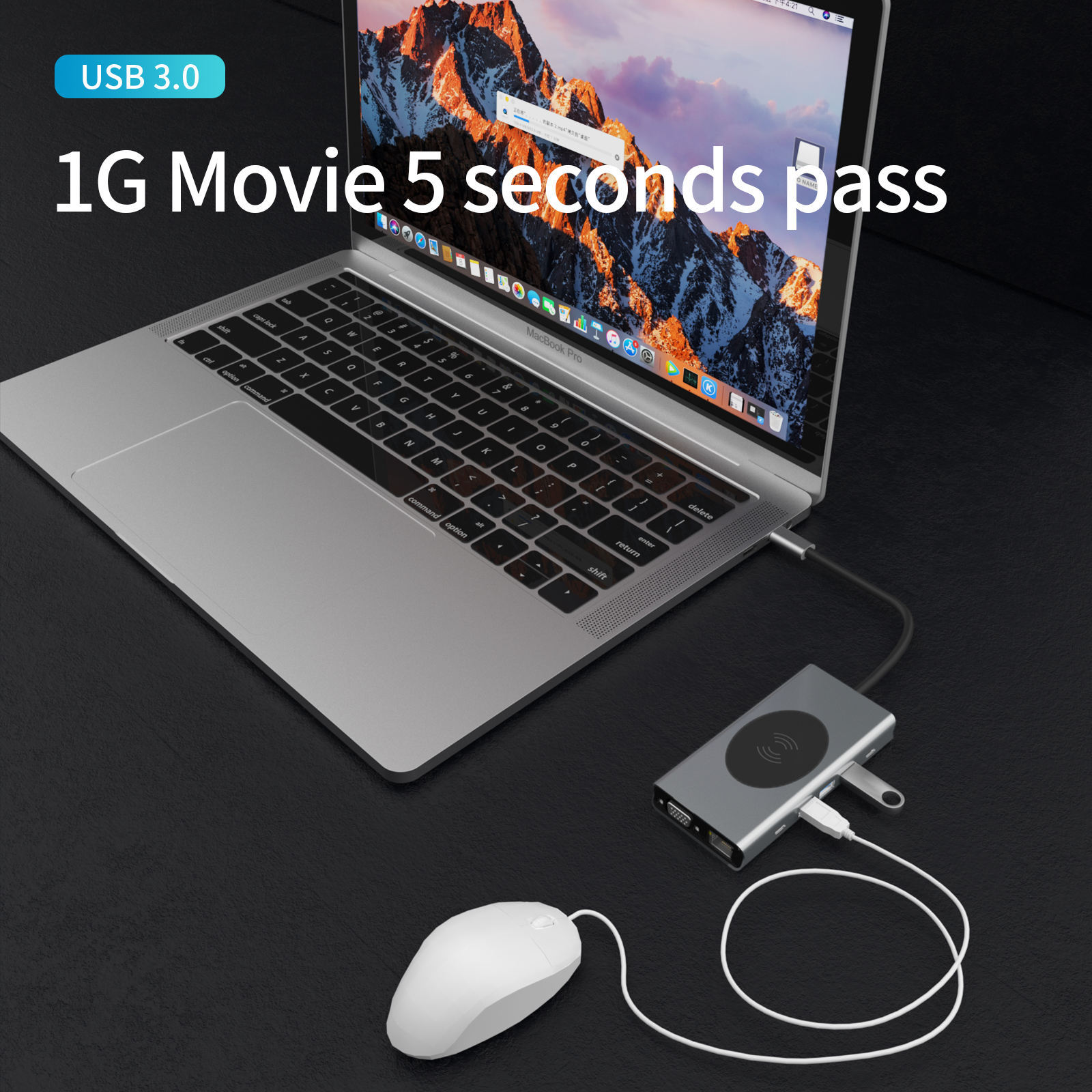 13-in-1 USB C Hub with 3.5mm Audio/Input and Output - PD, HDMI, SD, TF, VGA, RJ45, USB-C, USB, Wireless Charging 15W
