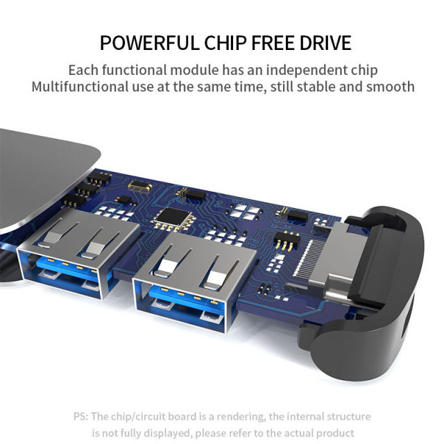 5-in-1 USB Type-C Hub Adapter HD-MI USB3.0 USB2.0 SD TF ABS Aluminum Alloy