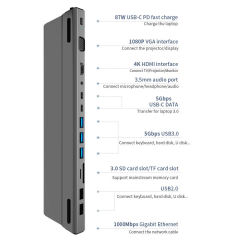 14-in-1 Type-C Hub - HDMI, USB 3.0, PD Charger, Custom OEM USB Adapter for Surface Pro - Model BT14E