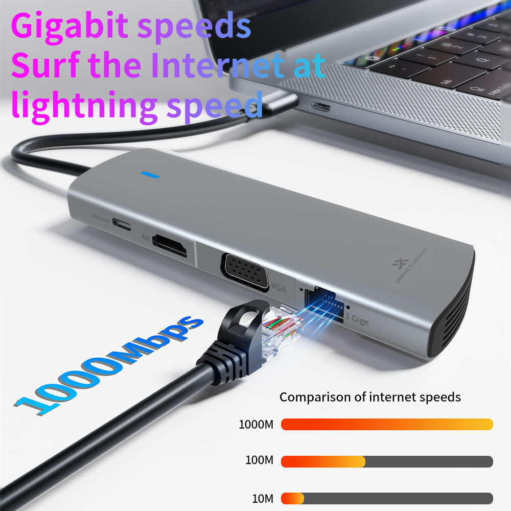 9-in-1 USB 3.0 Docking Station - 5Gbps USB2.0, RJ45, SD, TF Card, PD3.0 100W Fast Charging, Dual Display 4K30Hz, VGA