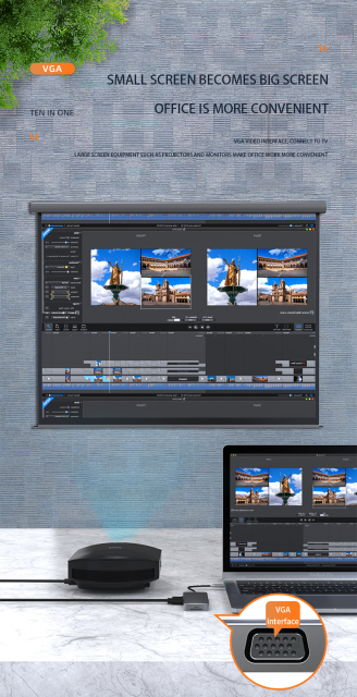 10-in-1 USB 3.0 Type-C Hub - HD-MI, USB3.0, USB2.0 x 2, SD, TF, RJ45, VGA, Audio 3.5mm, PD - High Definition Video Transfer