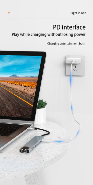 11-in-1 Type-C Hub - HD-MI, VGA, RJ45, USB3.0, USB2.0 x 3, SD, TF, Power Delivery - Multifunctional Docking Station Adapter for Laptop
