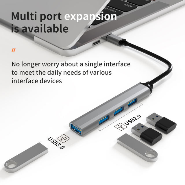 4-in-1 USB Type C Hub Adapter Docking Station Type C to USB3.0 x 3 - Gray USB Hub