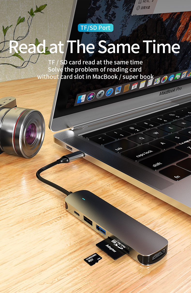 6-in-1 USB Fast Charge 3.0 Hub - PD, HDMI, USB 3.0, USB 2.0, SD, TF - Factory Private Model USB Type C Hub
